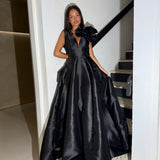 BARIANO (black) Mirella v neck ruffle gown