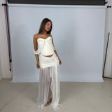 SANEA SEASON (beige/white) Silk corset skirt set