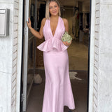 ELLIATT (baby pink) Fiorina halter peplum maxi