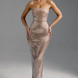 OH POLLY (almond) Amaya embellished square neck gown