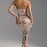 OH POLLY (almond) Amaya embellished square neck gown