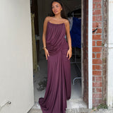 HEIRESS BEVERLY HILLS (wine) Gathered drape corset gown
