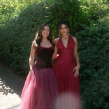 CUSTOM MADE (wine/burgundy) velvet corset with tule maxi