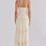 HOUSE OF CB (vanilla cream) Sorelle Georgette Hand Embellished Tiered Maxi