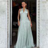 CUSTOM MADE (sage green) halter gown