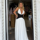 LEAU (black/white) Harlowe halter maxi