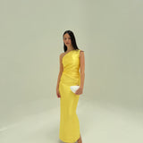 SOLACE LONDON (yellow) Kira Twill one shoulder gown