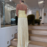 ORELTH (yellow) Aurea halter fringe gown