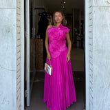 ACLER (magenta pink) Pleated one shoulder maxi