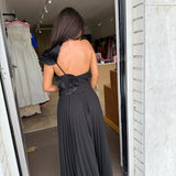 ACLER (black) Pleated one shoulder maxi