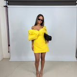 RACHEL GILBERT (yellow) Xavier bow off shoulder mini