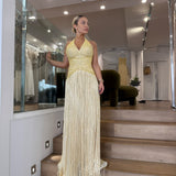 ORELTH (yellow) Aurea halter fringe gown