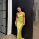 NATALIE ROLT (lime) Gwyneth silk off shoulder maxi