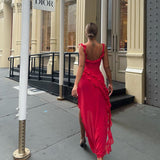 HOUSE OF CB (red) Ariela frill maxi