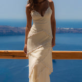 HOUSE OF CB (vanilla cream) Sorelle Georgette Hand Embellished Tiered Maxi