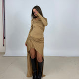 DION LEE (gold/beige) Gathered Bolt long sleeve dress