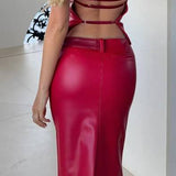 SETAYE (red) Azure top/skirt midi set