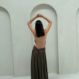 ARCINA ORI (khaki) Santina halter neck maxi