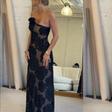 ARCINA ORI (black lace) Marcella one shoulder maxi