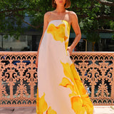 ACLER (white/yellow) Hopton strapless linen maxi