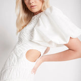 AJE (white) Siren Drawstring puffy shortsleeve midi