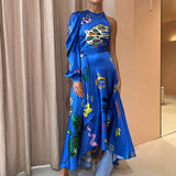 ALEMAIS (blue) Soleil one shoulder silk maxi