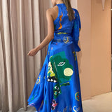 ALEMAIS (blue) Soleil one shoulder silk maxi