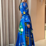 ALEMAIS (blue) Soleil one shoulder silk maxi