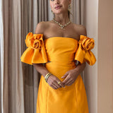 ALEMAIS (orange) Macie Rosette Taffeta orange flower sleeve mini