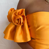 ALEMAIS (orange) Macie Rosette Taffeta orange flower sleeve mini
