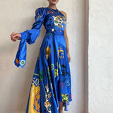 ALEMAIS (blue) Soleil one shoulder silk maxi