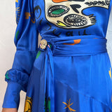 ALEMAIS (blue) Soleil one shoulder silk maxi