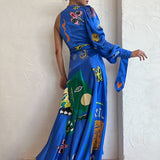 ALEMAIS (blue) Soleil one shoulder silk maxi