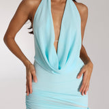 NATALIE ROLT (baby blue) halter sheer gown/mini