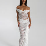 NATALIE ROLT (white) Audrey off shoulder lace maxi