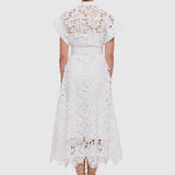 LEO LIN (white) Audrey Lace shortsleeve pocket midi
