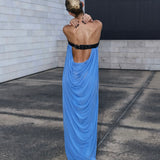 RAT AND BOA (blue) Antonie backless draped maxi