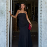 ST AGNI (black) Gathered strapless longline midi