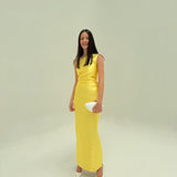 SOLACE LONDON (yellow) Kira Twill one shoulder gown
