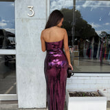 MESHKI (wine) Winston strapless sequin maxi