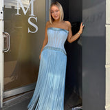 VILDANE KAMEROLLI (blue) Glacier Fringe Gown
