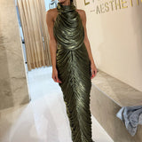 PORTIA AND SCARLETT (olive green) Luciene Halter Gown