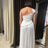 ACLER (white) Grangecourt one shoulder pleated maxi