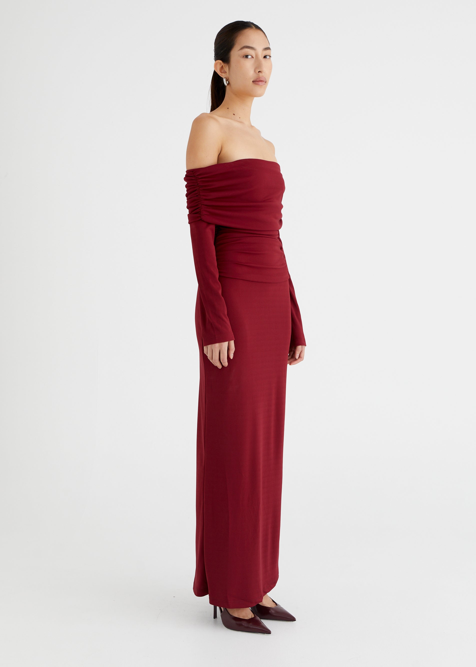 benni red dress Benni Nico Off Shoulder Maxi Dress Watermelon