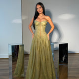 LIA STUBLLA (forest green) Trinity Lace Bustier Gown