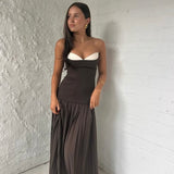SHE IS OLLA (brown) Nicolette strapless pleated maxi