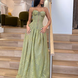 LIA STUBLLA (forest green) Trinity Lace Bustier Gown