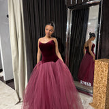 CUSTOM MADE (wine/burgundy) velvet corset with tule maxi