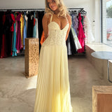 FENITY (butter yellow) Gaia pleated halter maxi