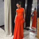 MISHA (orange) Sisal one shoulder mesh maxi